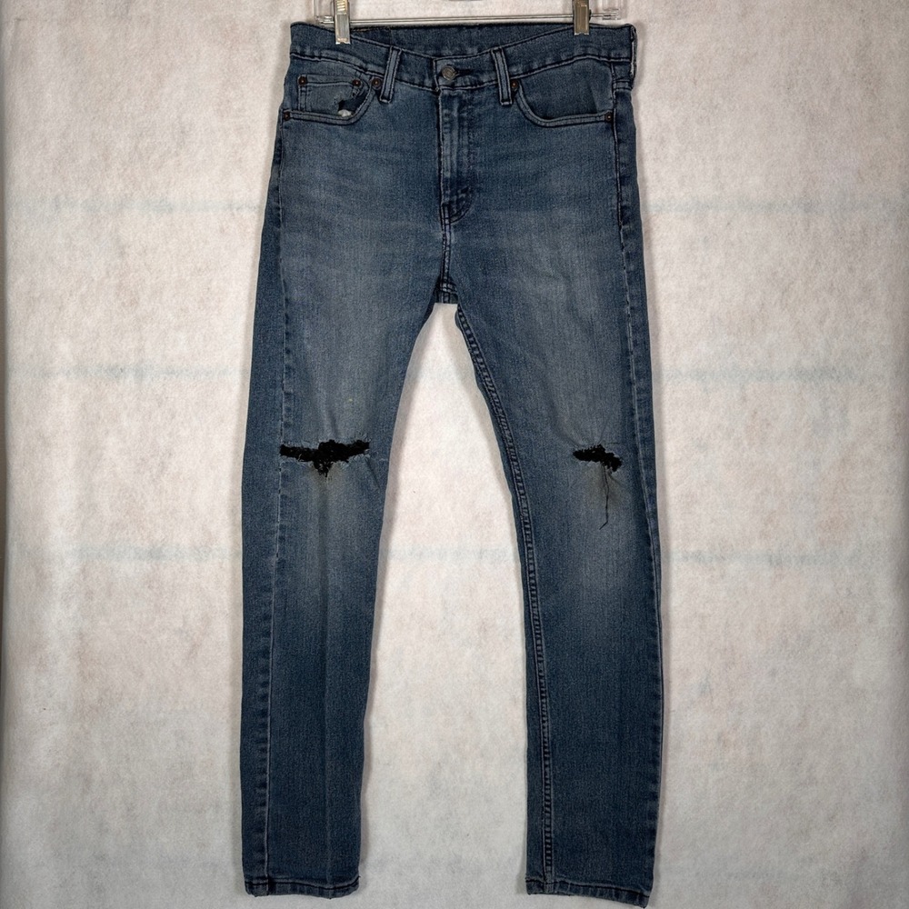 Levi's Jeans Mens 30x32 510 Skinny Blue Good Distressed Ripped Knee Streetwear